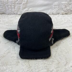 KNITTED TRAPPER HAT W/ Brim Wool Men’s Black Sz OS Cozy Cabin Northern Winter